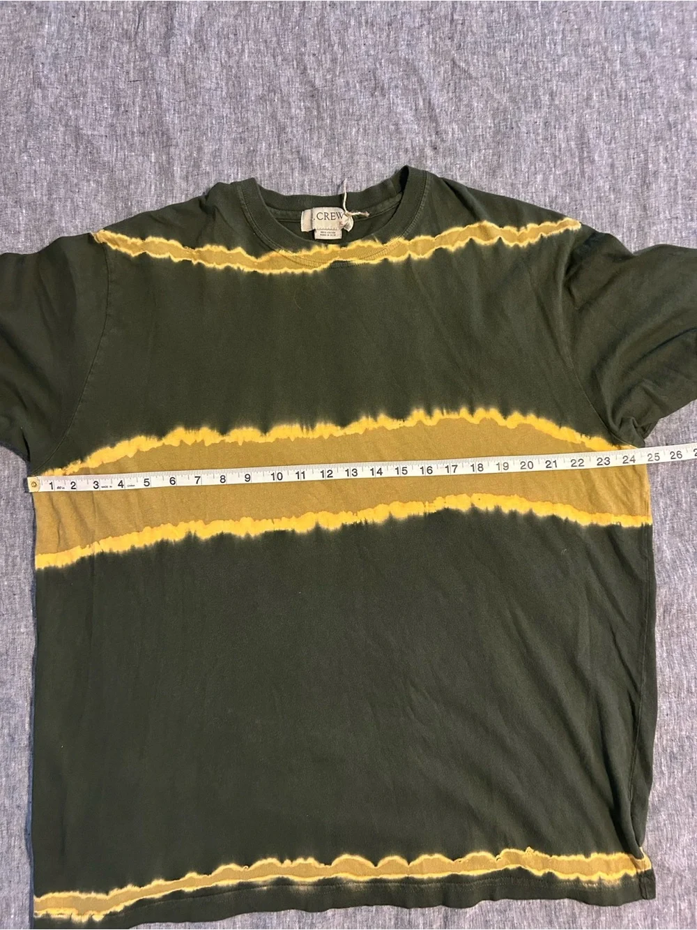 Vintage J. Crew Olive & Yellow Horizontal Tie-Dye Short Sleeve Tee-Made in USA